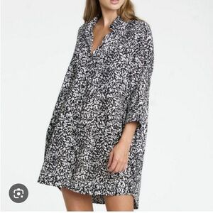 Pistola Sam Black and White Cotton Floral Long Sleeve Shirt Dress